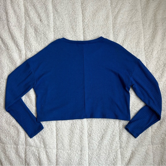 Urban Heritage Blue Long Sleeve Crop Shirt - Picture 8 of 11